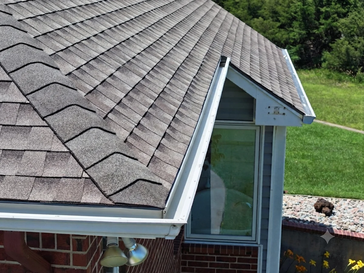 Open gutter along the roofline before gutter guards were installed
