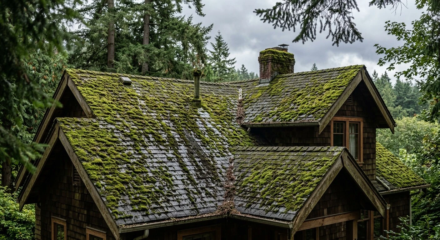 Mossy roof before treatment