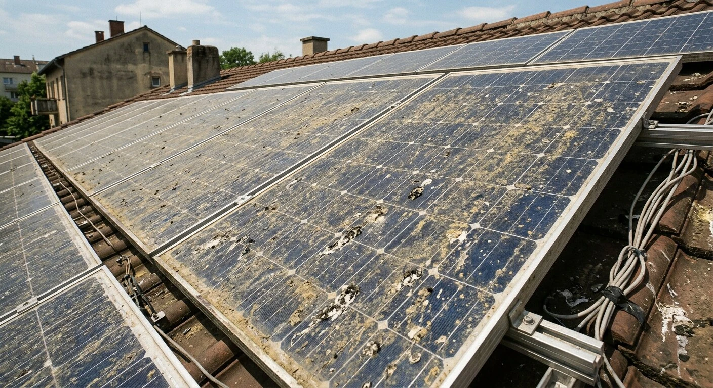 Dusty solar panels before cleaning